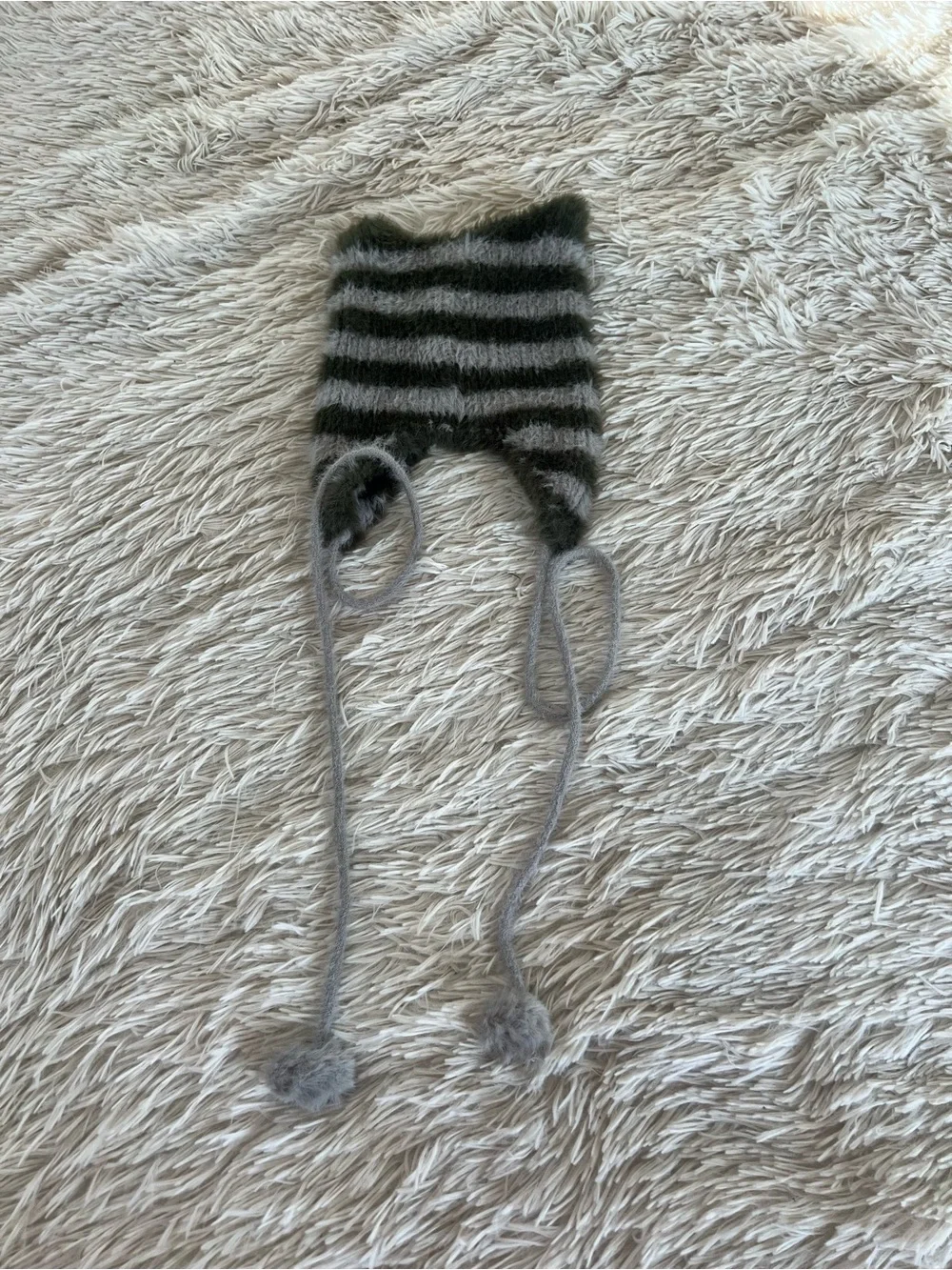 Striped Fuzzy Earflap Hat in Gray